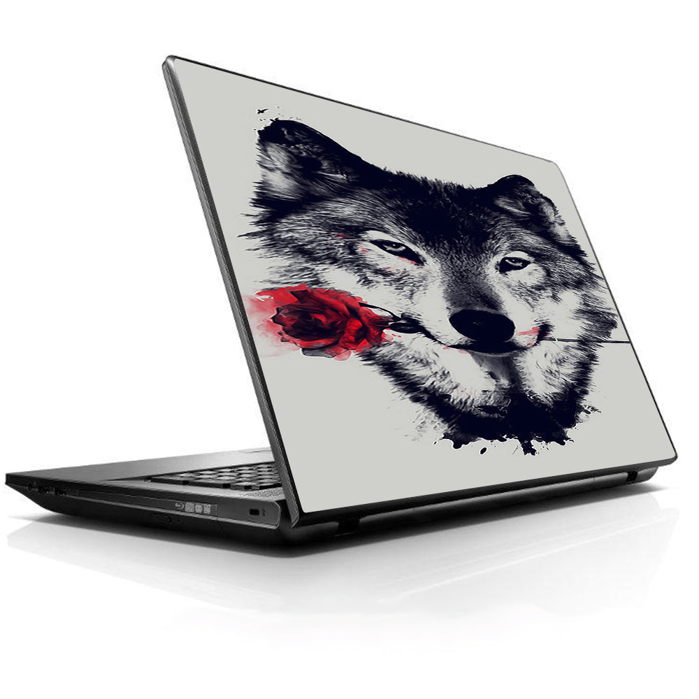  Wolf With Rose In Mouth Universal 13 to 16 inch wide laptop Skin
