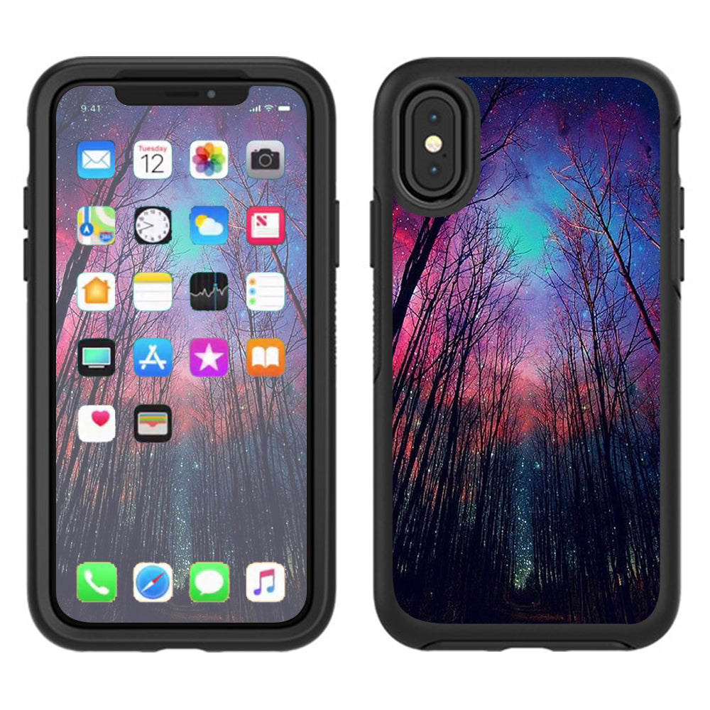 Galaxy Sky Through Trees Forest Otterbox Defender Apple iPhone X Skin