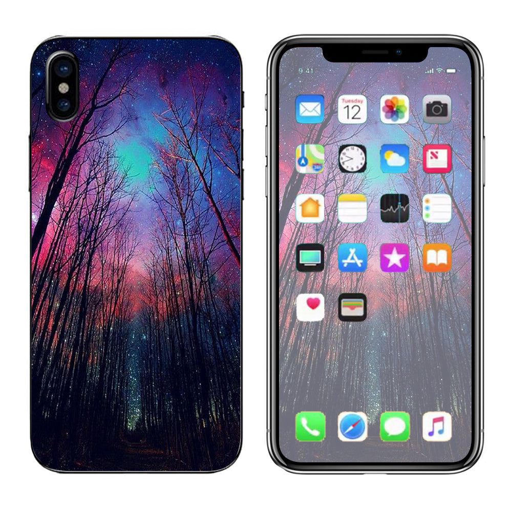  Galaxy Sky Through Trees Forest Apple iPhone X Skin