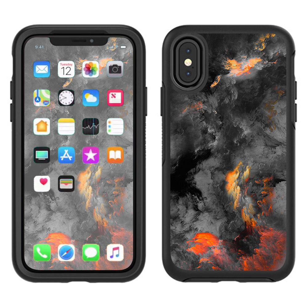  Grey Clouds On Fire Paint Otterbox Defender Apple iPhone X Skin