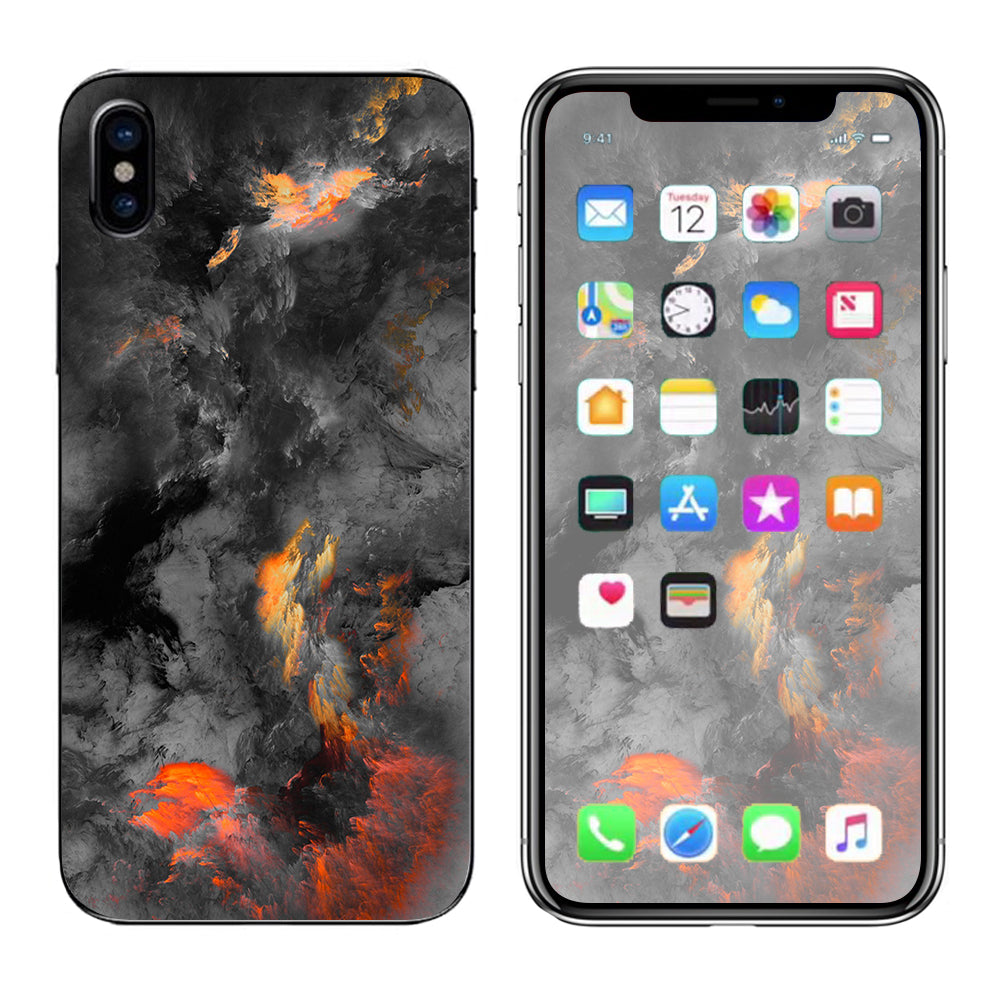  Grey Clouds On Fire Paint Apple iPhone X Skin