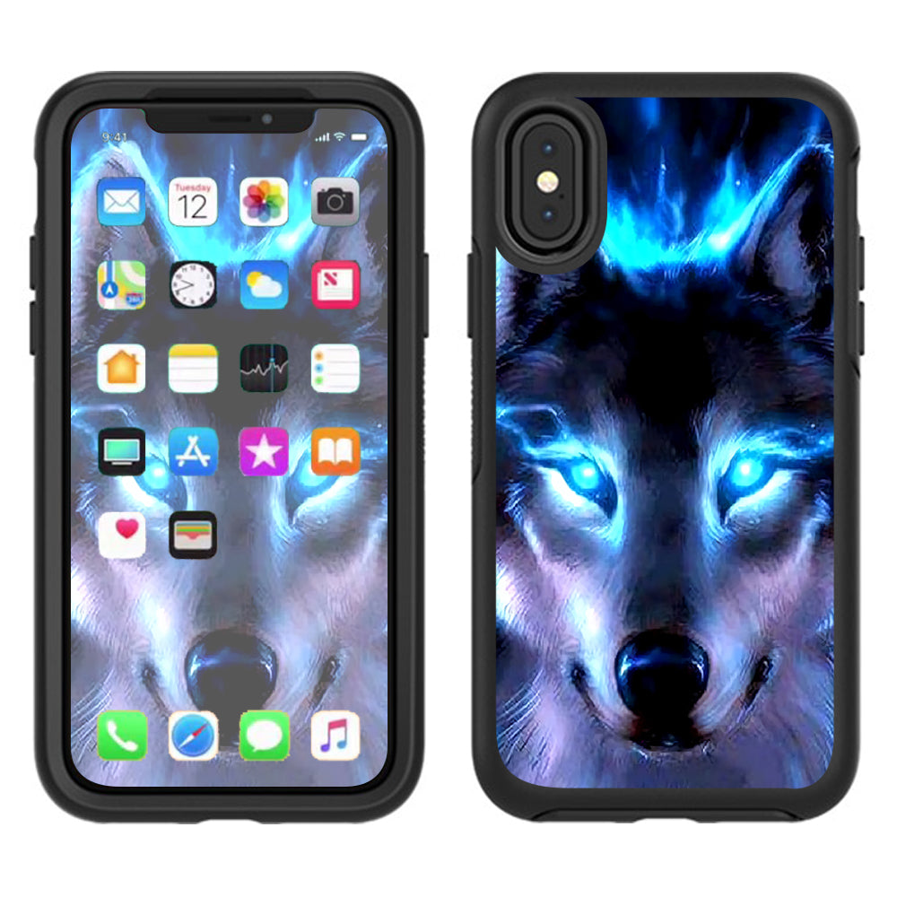  Wolf Glowing Eyes Fire Otterbox Defender Apple iPhone X Skin