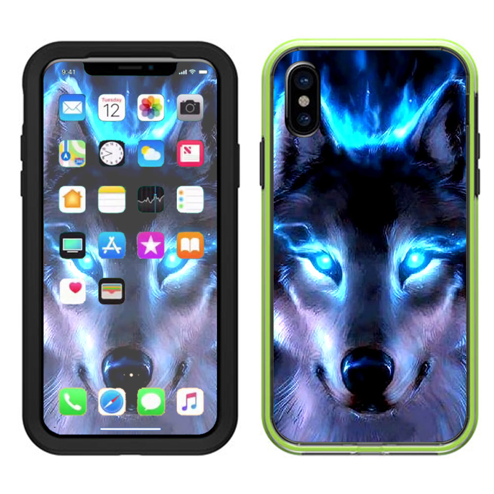  Wolf Glowing Eyes Fire Lifeproof Slam Case iPhone X Skin