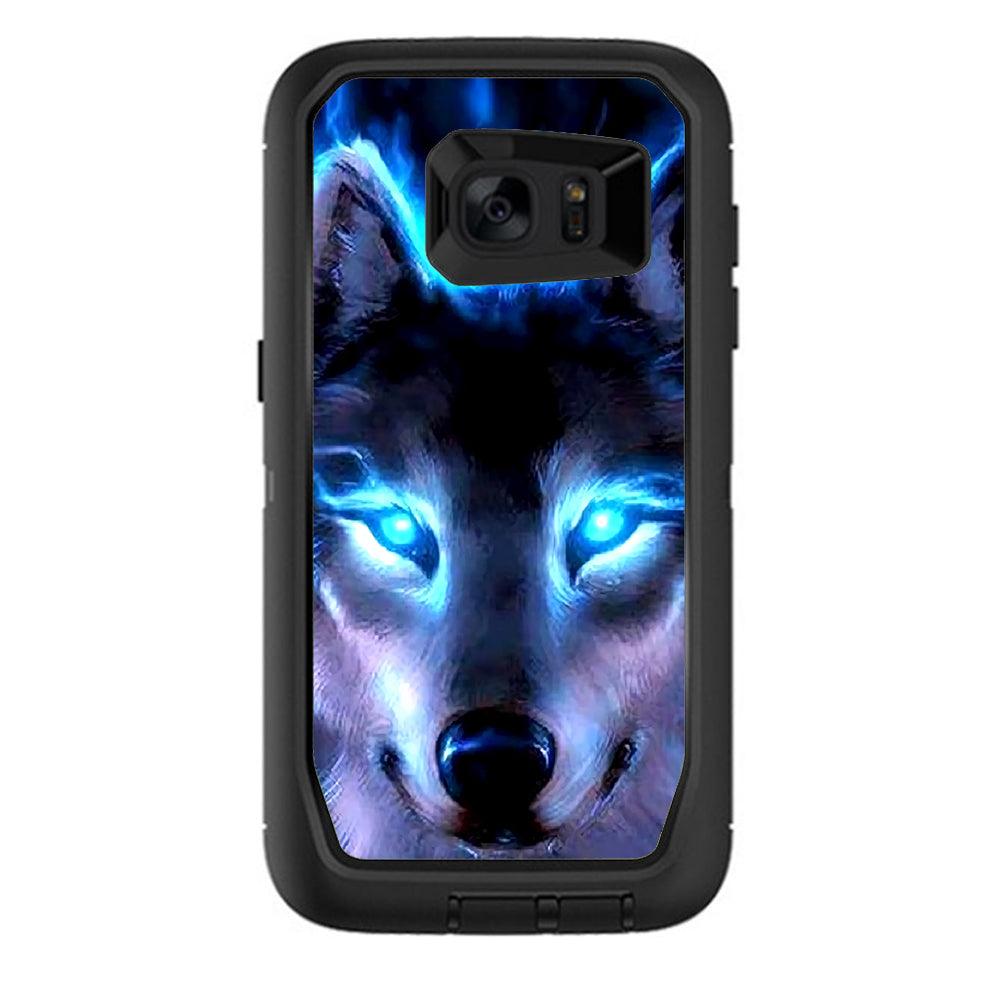  Wolf Glowing Eyes Fire Otterbox Defender Samsung Galaxy S7 Edge Skin