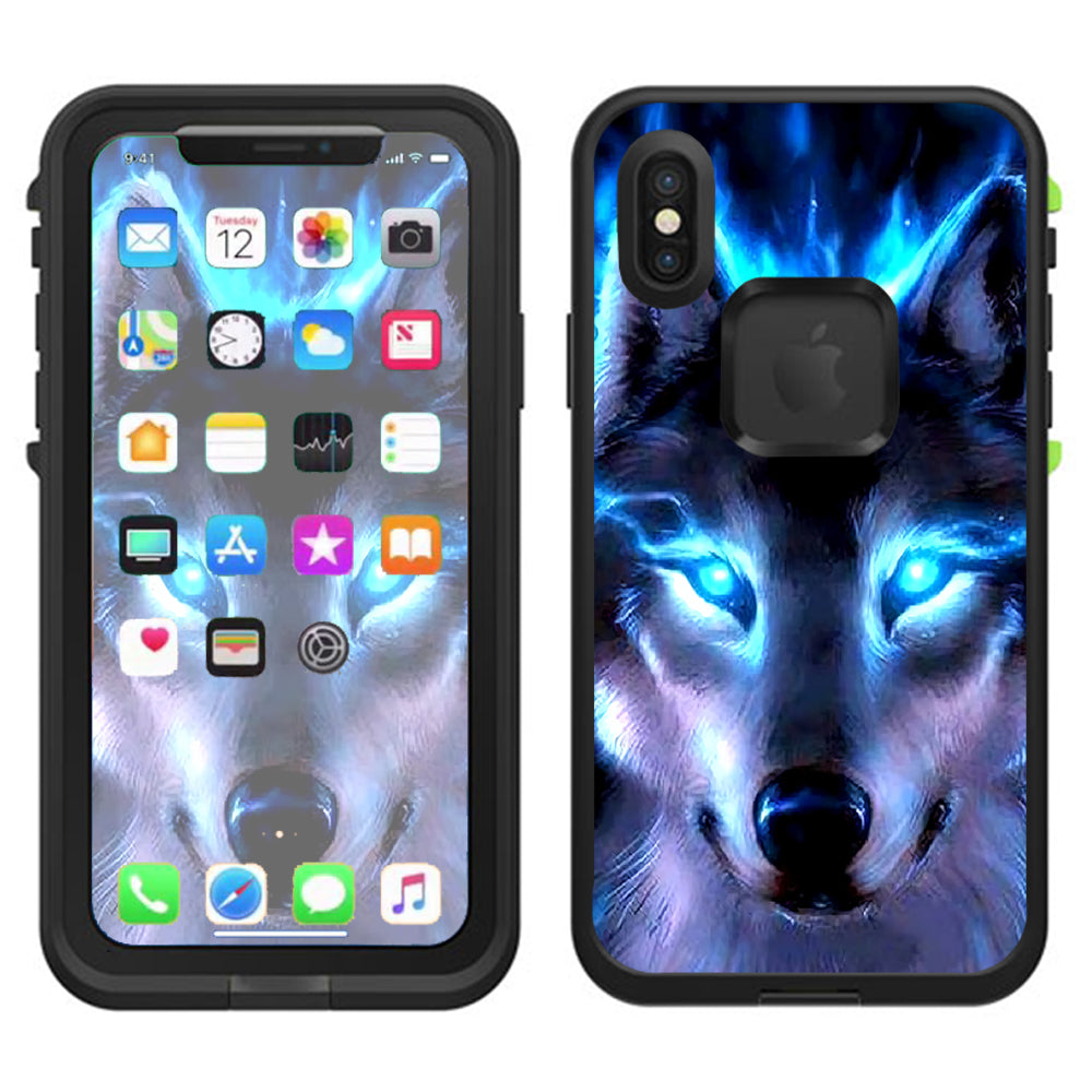  Wolf Glowing Eyes Fire Lifeproof Fre Case iPhone X Skin