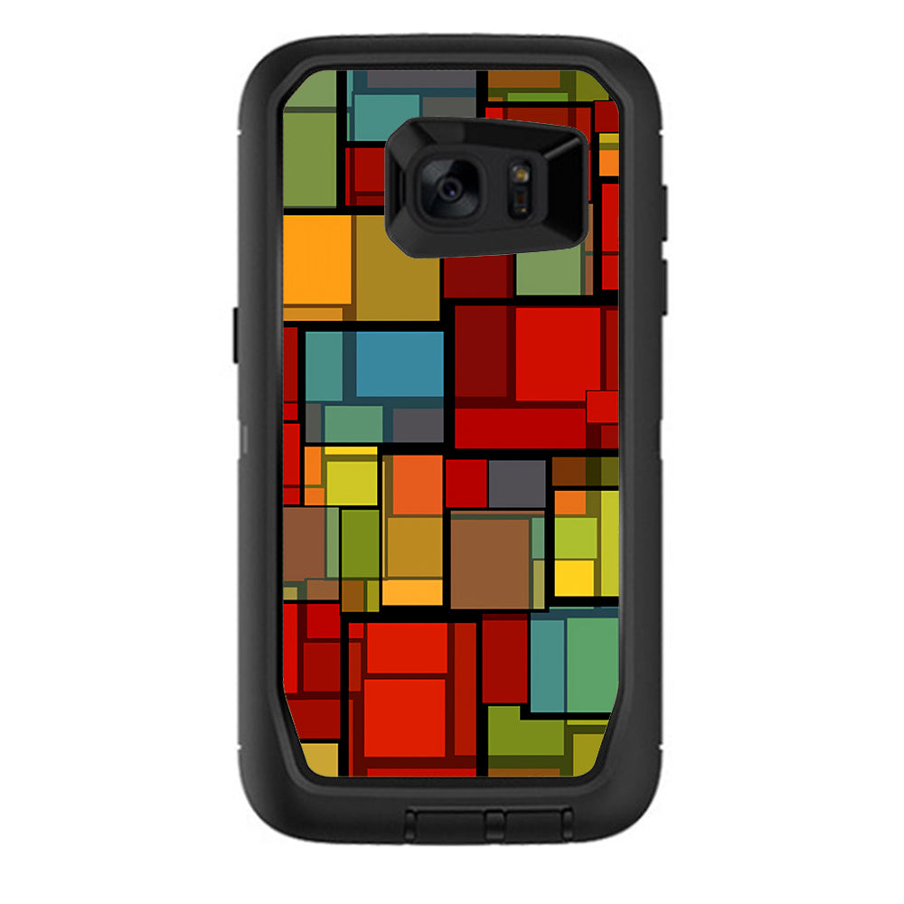  Abstract Colorful Square Pattern Otterbox Defender Samsung Galaxy S7 Edge Skin