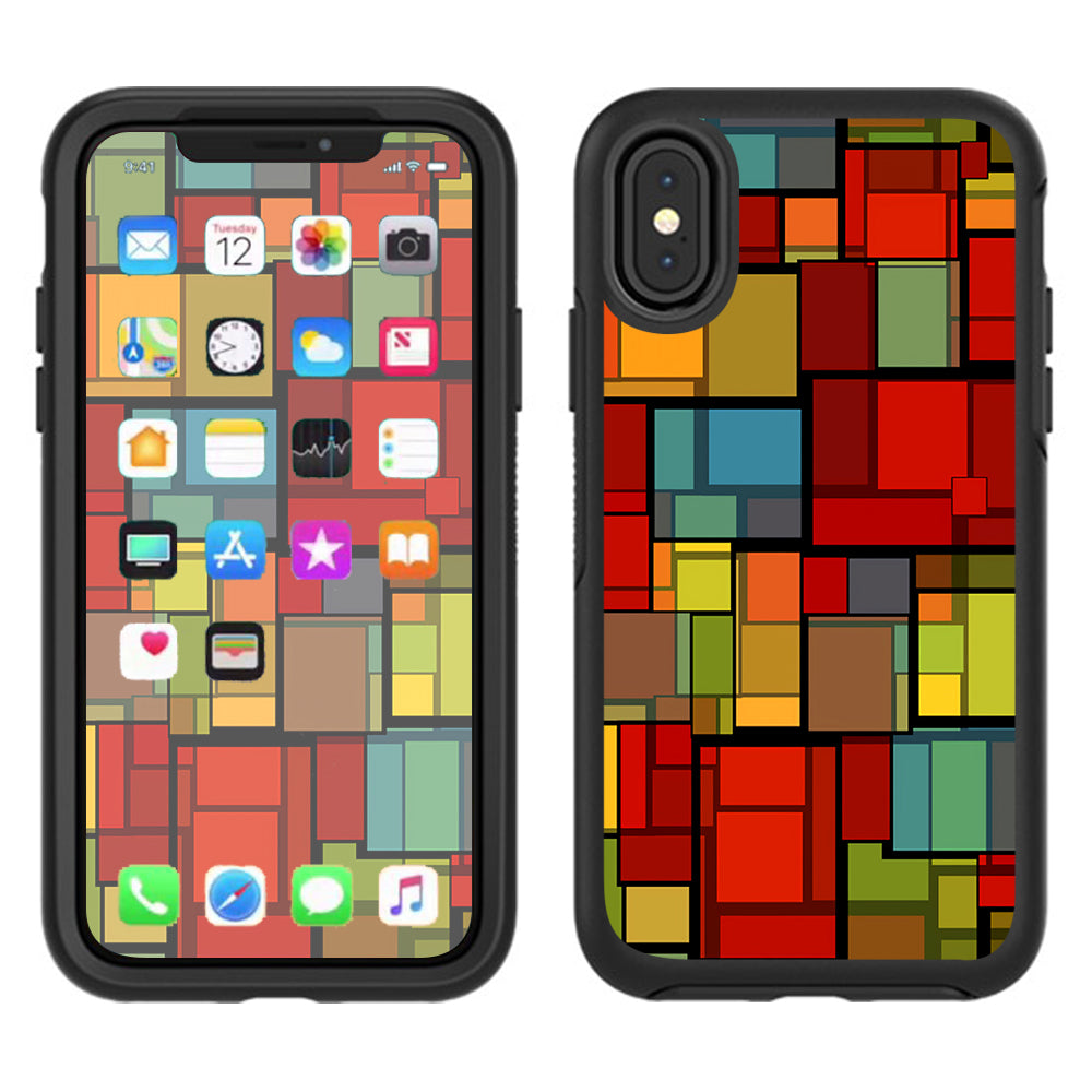  Abstract Colorful Square Pattern Otterbox Defender Apple iPhone X Skin