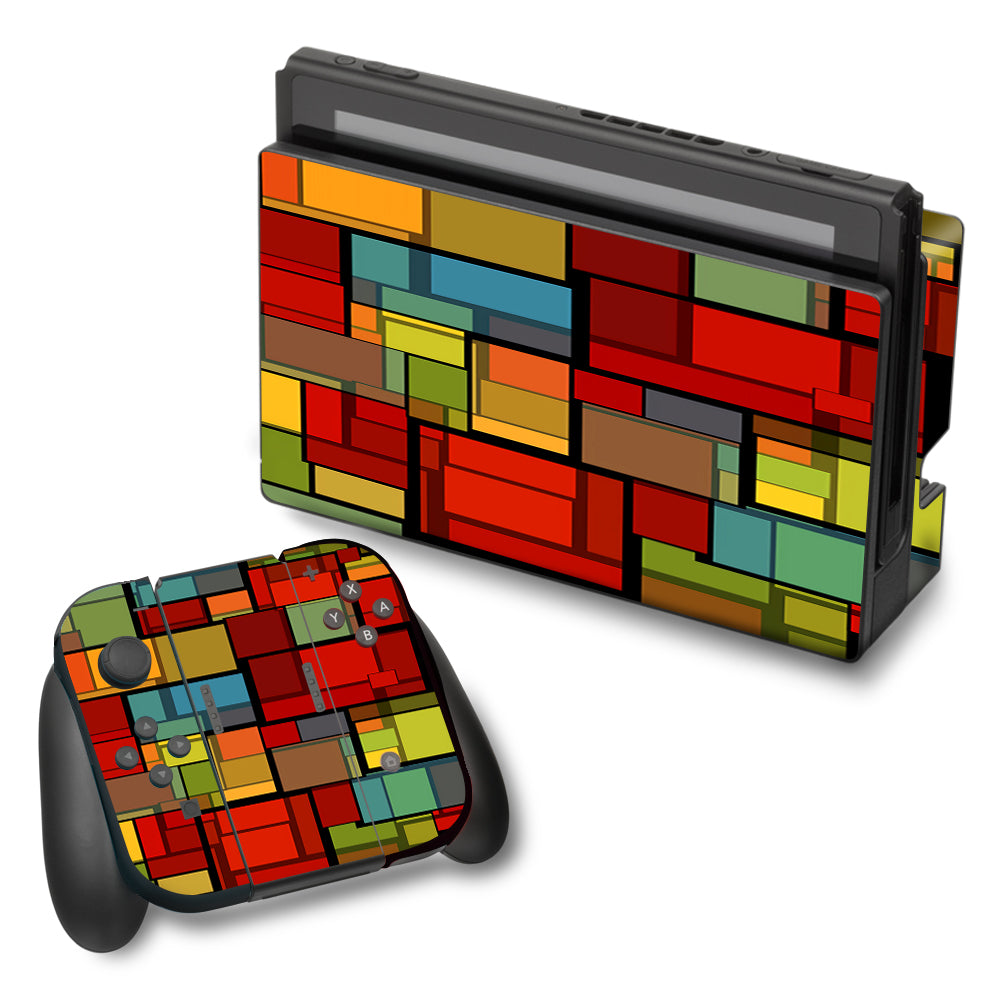 Abstract Colorful Square Pattern Nintendo Switch Skin