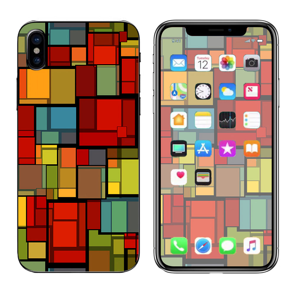  Abstract Colorful Square Pattern Apple iPhone X Skin