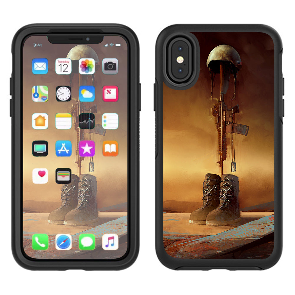  Fallen Soldier Remember Boots Rifle Otterbox Defender Apple iPhone X Skin