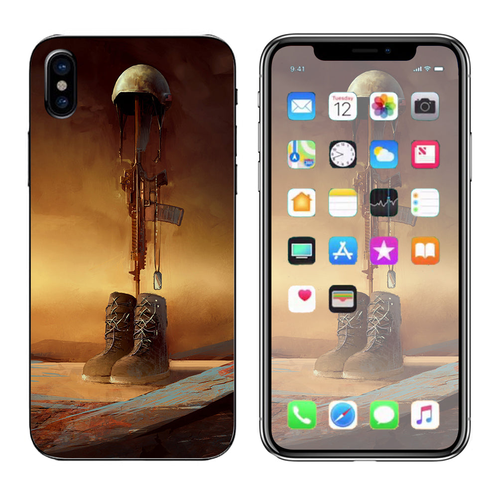  Fallen Soldier Remember Boots Rifle Apple iPhone X Skin