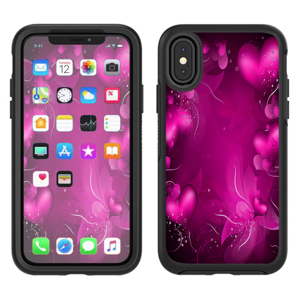  Pink Hearts Flowers Otterbox Defender Apple iPhone X Skin