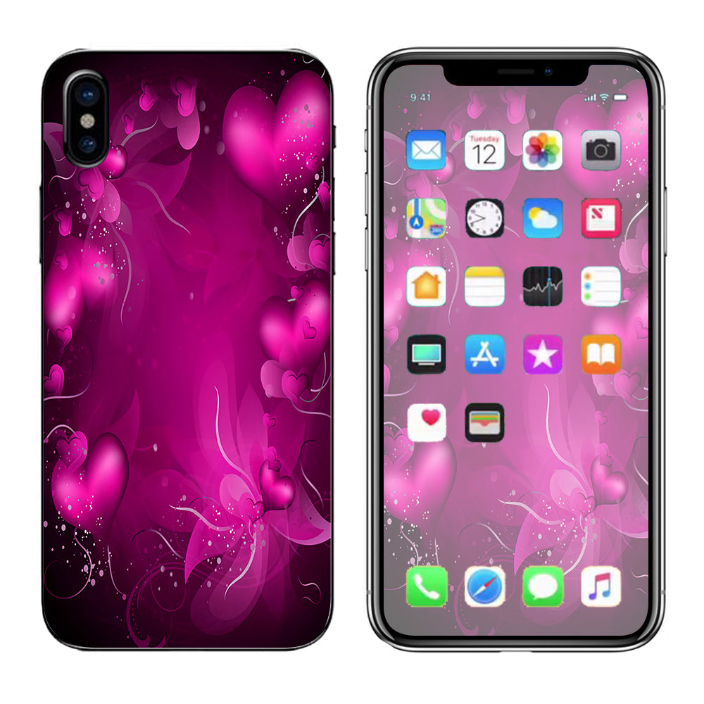  Pink Hearts Flowers Apple iPhone X Skin