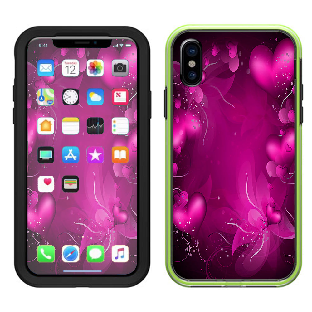  Pink Hearts Flowers Lifeproof Slam Case iPhone X Skin