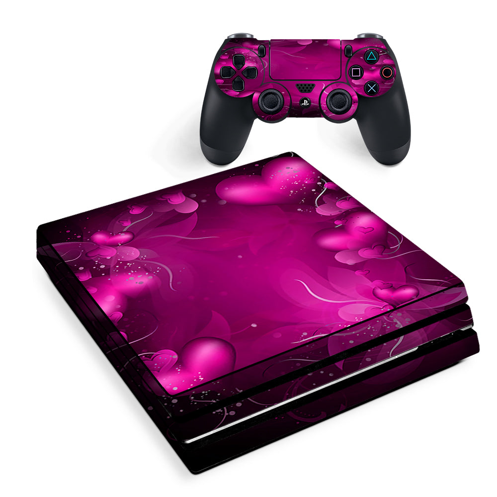 Pink Hearts Flowers Sony PS4 Pro Skin