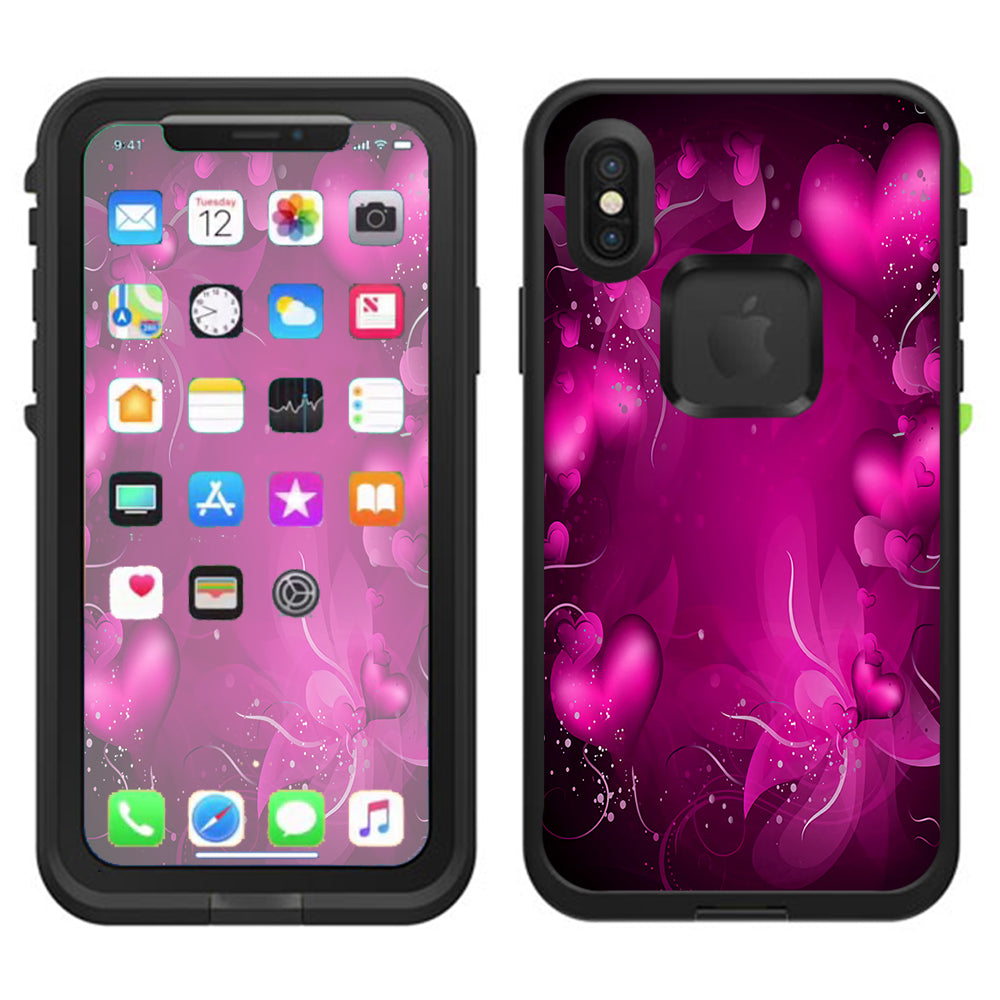  Pink Hearts Flowers Lifeproof Fre Case iPhone X Skin