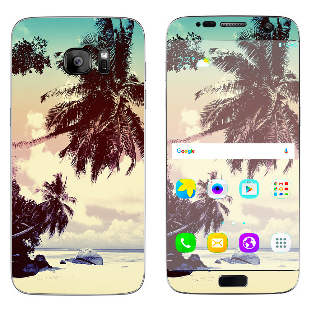  Palm Trees Vintage Beach Island Samsung Galaxy S7 Edge Skin