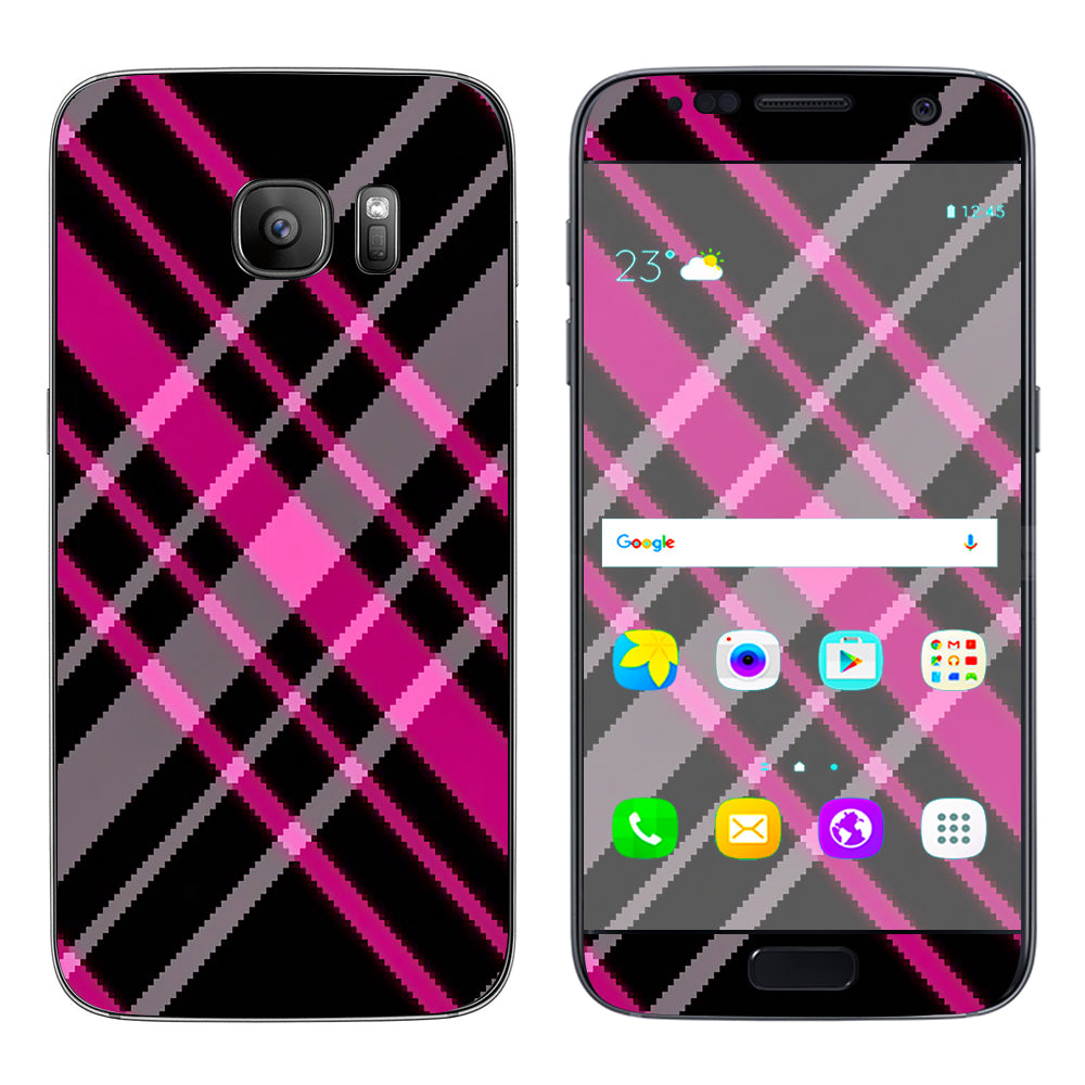  Pink And Black Plaid Samsung Galaxy S7 Skin