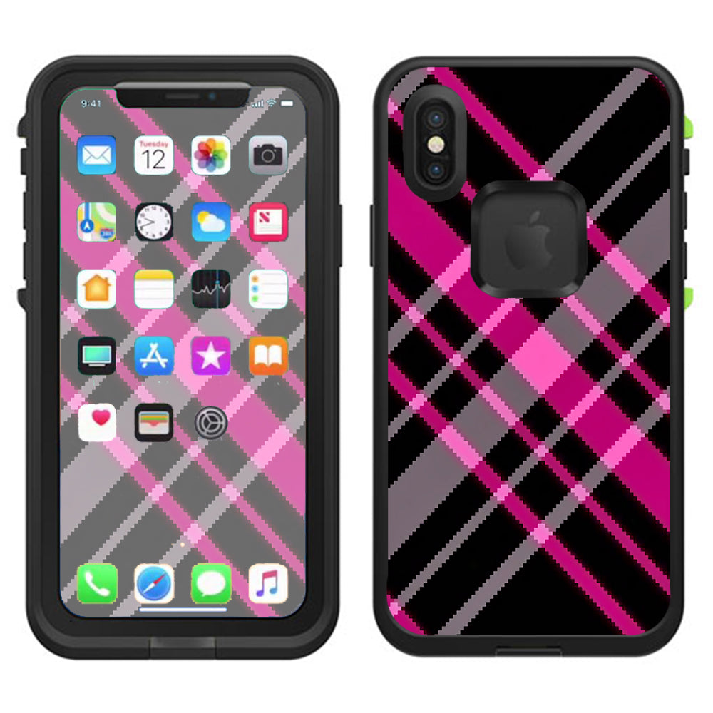  Pink And Black Plaid Lifeproof Fre Case iPhone X Skin