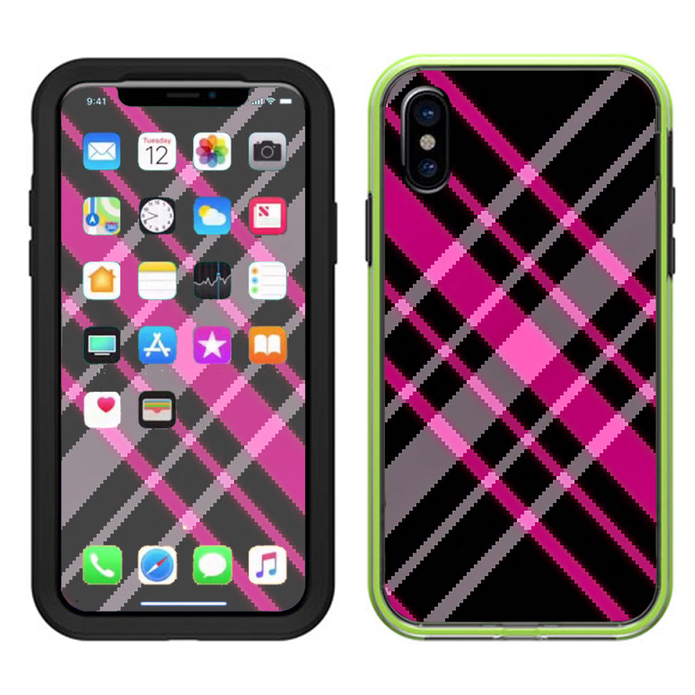  Pink And Black Plaid Lifeproof Slam Case iPhone X Skin