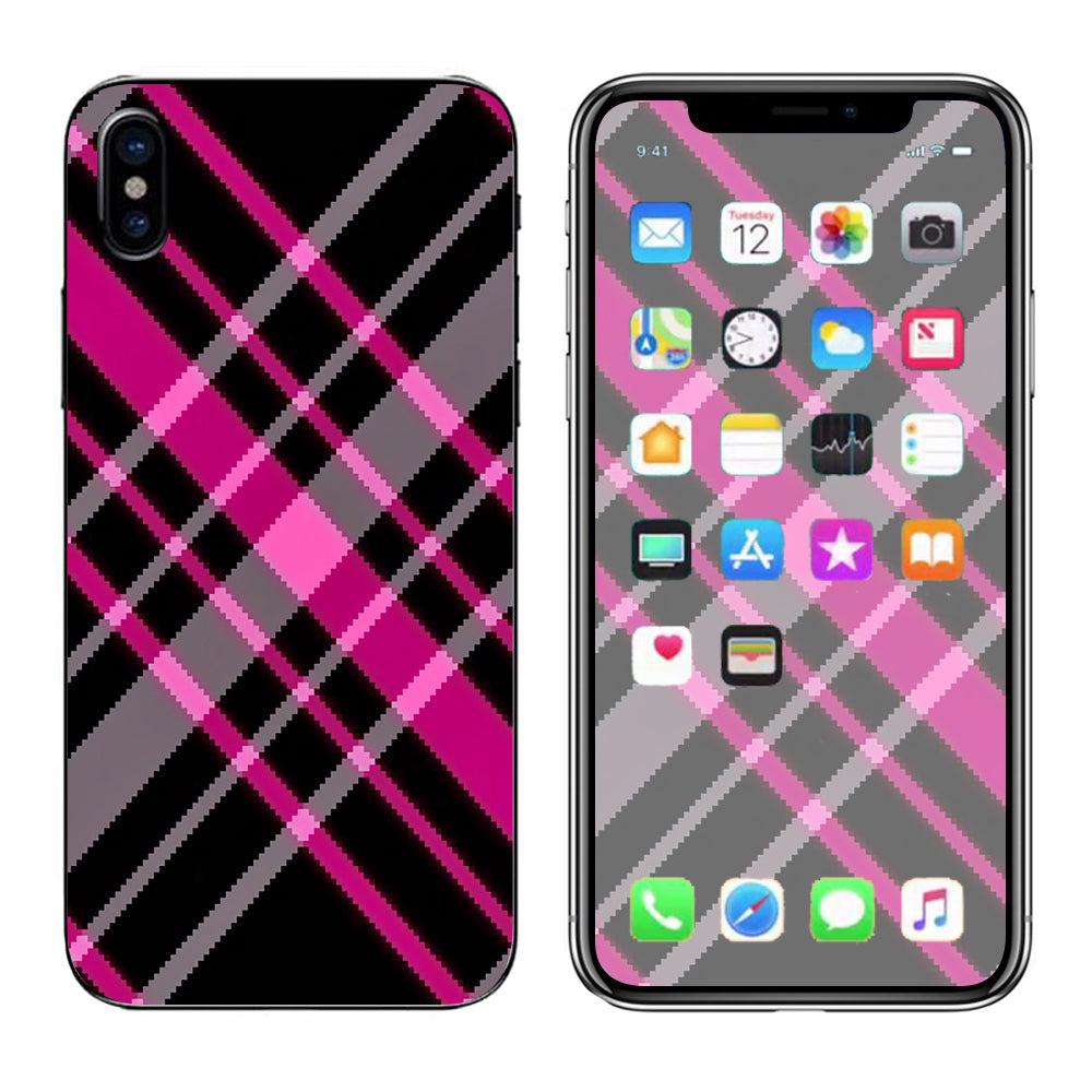  Pink And Black Plaid Apple iPhone X Skin
