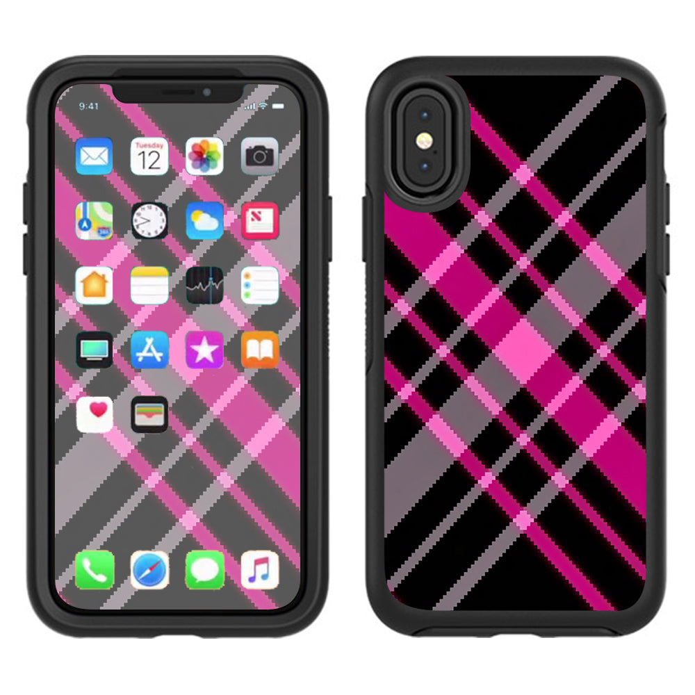  Pink And Black Plaid Otterbox Defender Apple iPhone X Skin