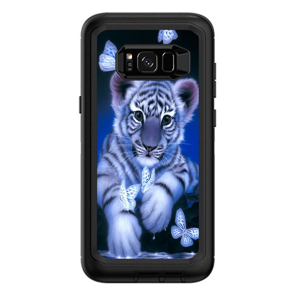  Cute White Tiger Cub Butterflies Otterbox Defender Samsung Galaxy S8 Plus Skin