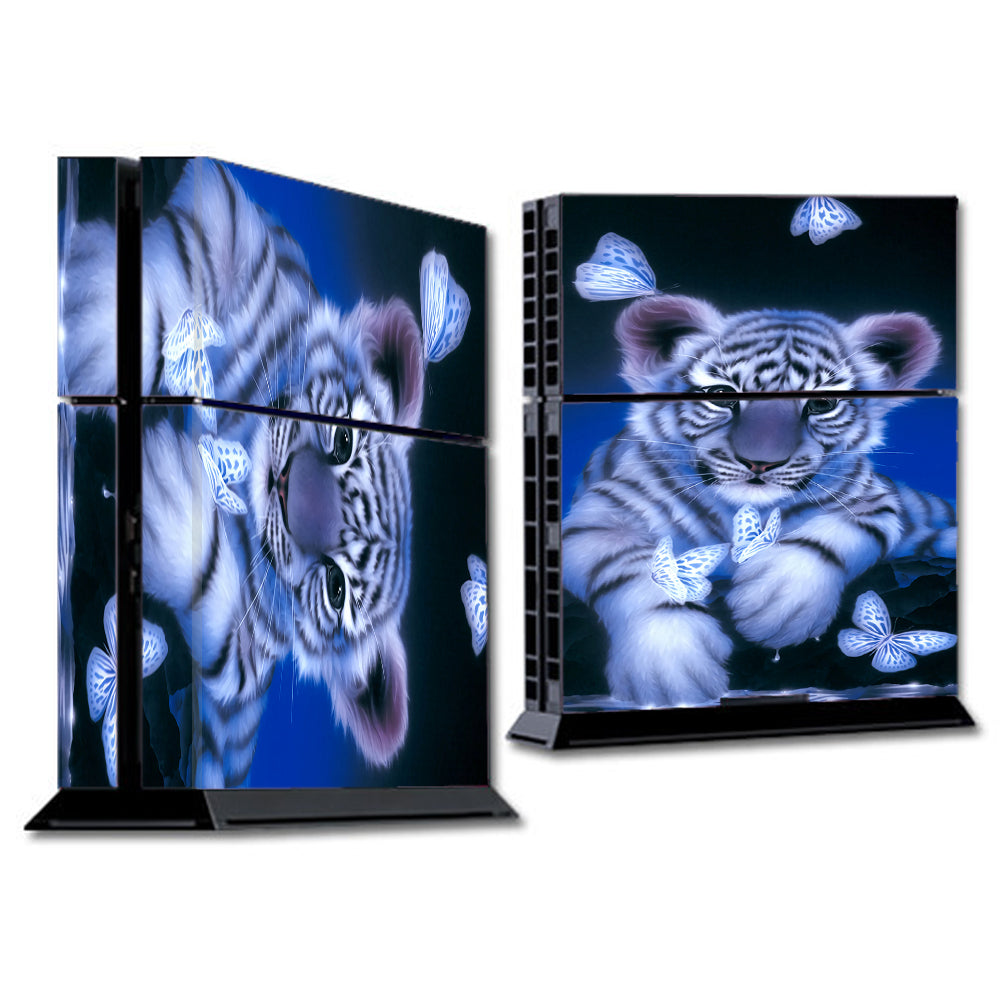  Cute White Tiger Cub Butterflies Sony Playstation PS4 Skin