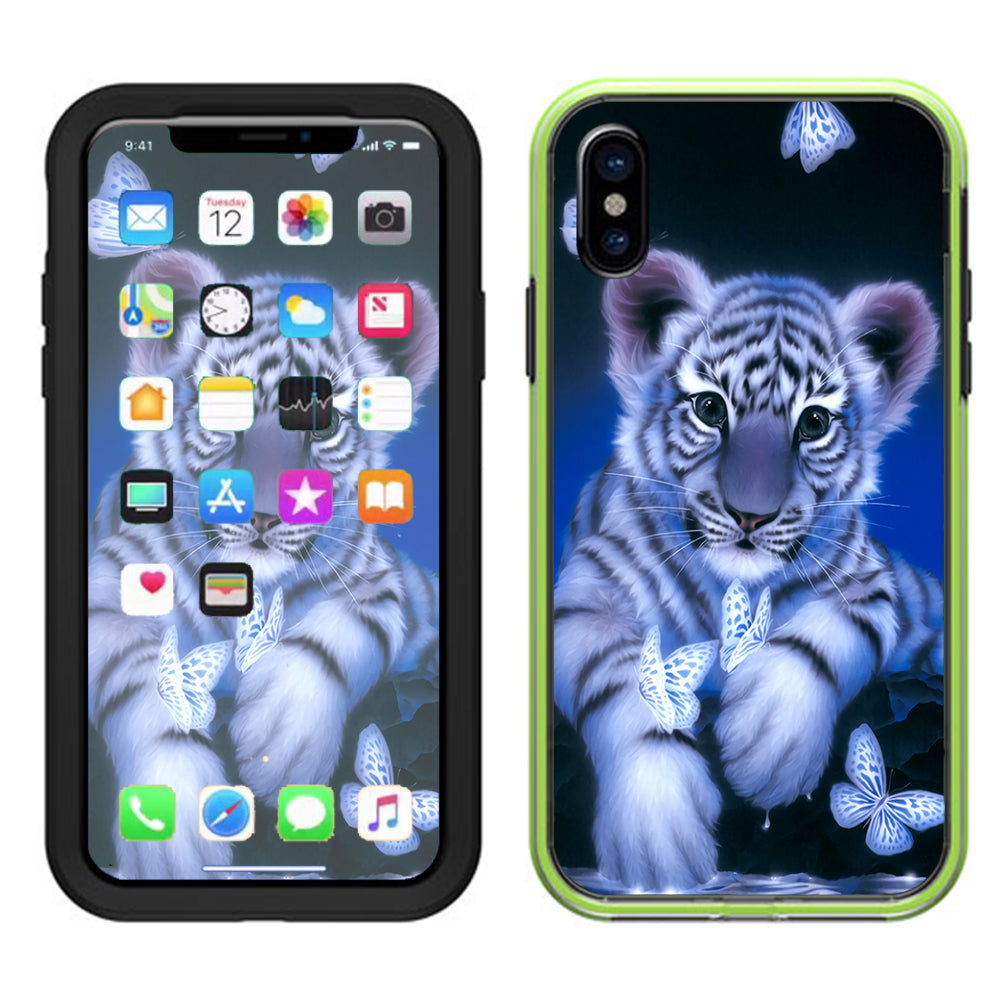  Cute White Tiger Cub Butterflies Lifeproof Slam Case iPhone X Skin