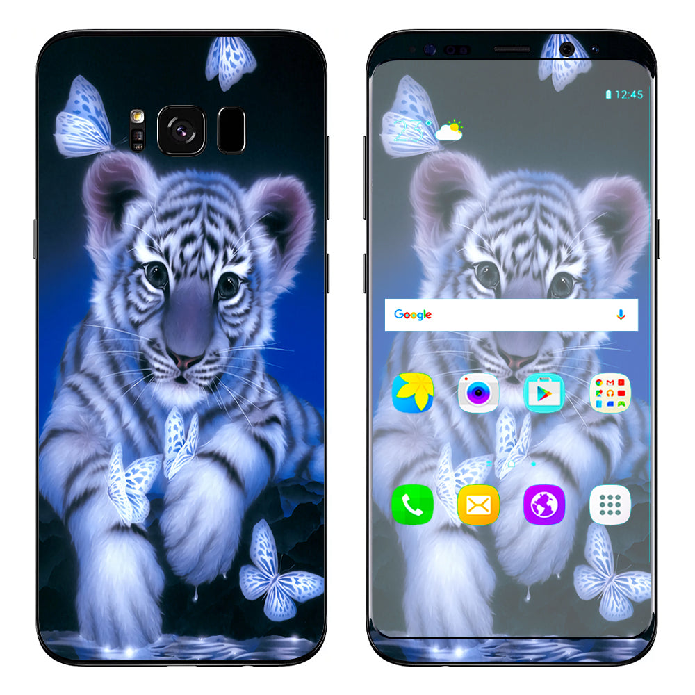  Cute White Tiger Cub Butterflies Samsung Galaxy S8 Skin