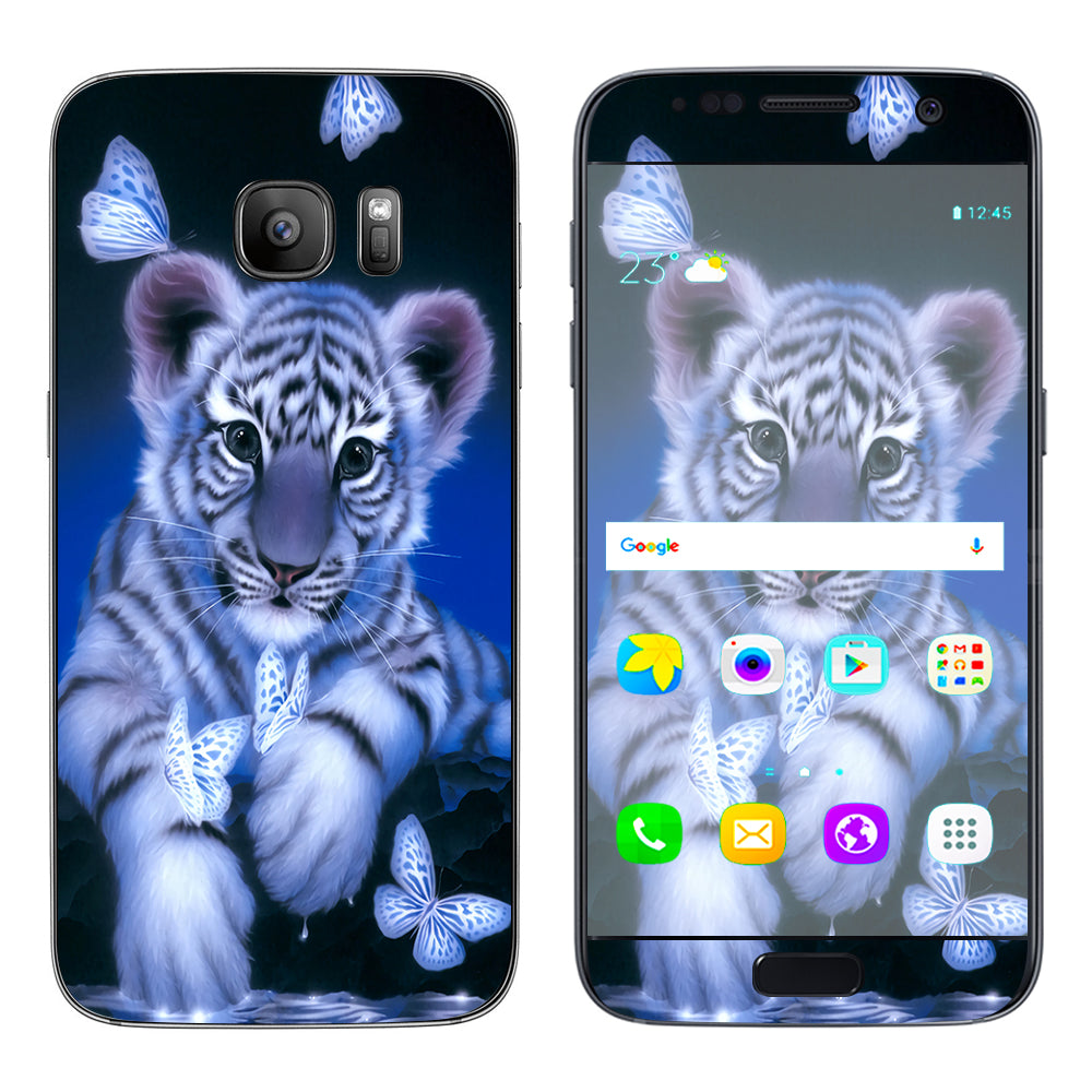  Cute White Tiger Cub Butterflies Samsung Galaxy S7 Skin