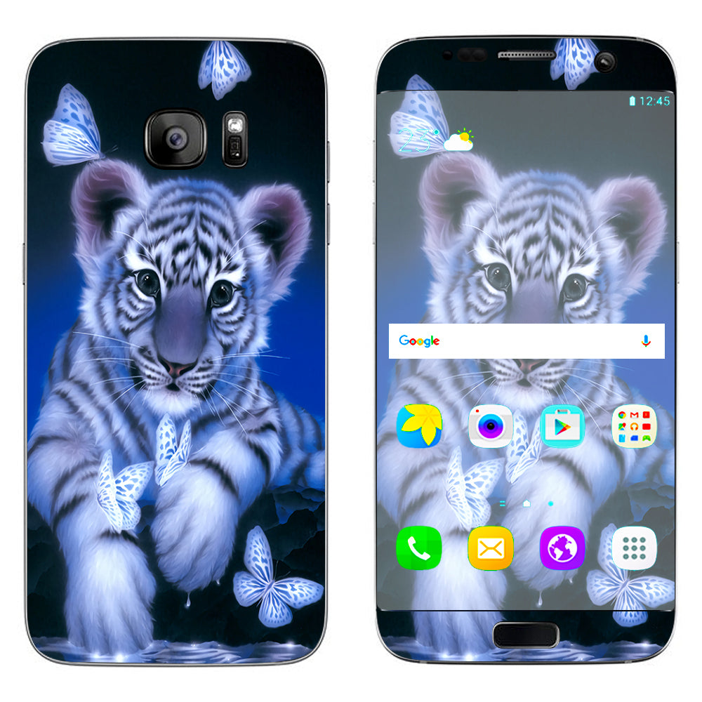  Cute White Tiger Cub Butterflies Samsung Galaxy S7 Edge Skin