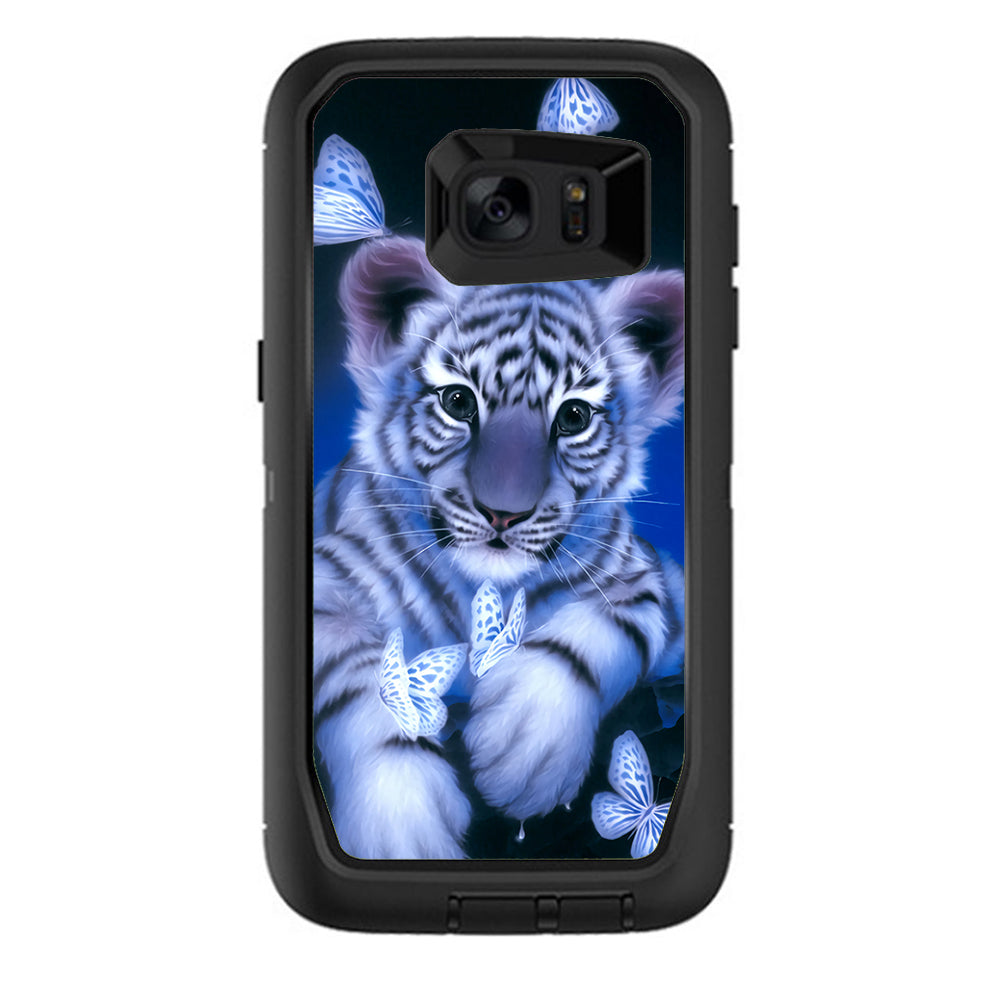  Cute White Tiger Cub Butterflies Otterbox Defender Samsung Galaxy S7 Edge Skin