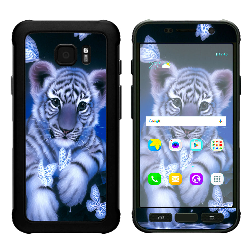  Cute White Tiger Cub Butterflies Samsung Galaxy S7 Active Skin
