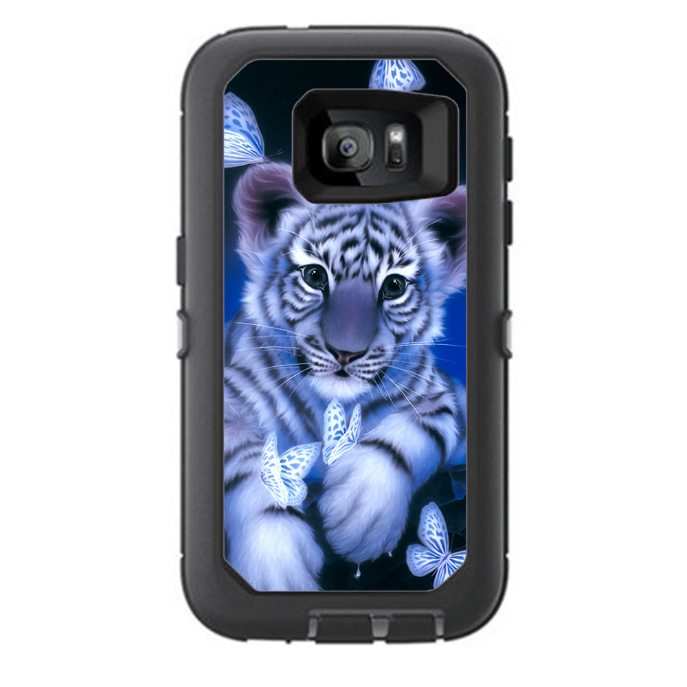  Cute White Tiger Cub Butterflies Otterbox Defender Samsung Galaxy S7 Skin