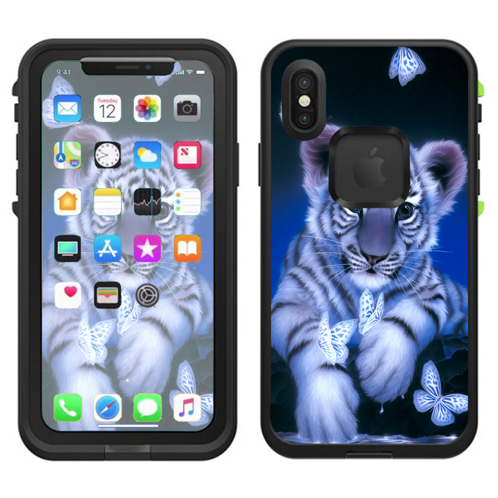  Cute White Tiger Cub Butterflies Lifeproof Fre Case iPhone X Skin