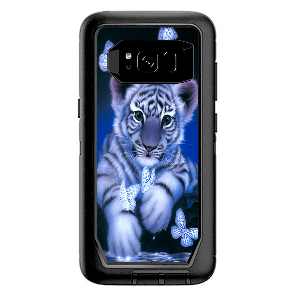  Cute White Tiger Cub Butterflies Otterbox Defender Samsung Galaxy S8 Skin