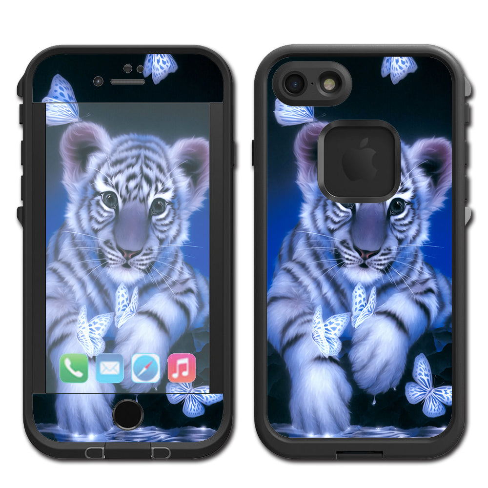  Cute White Tiger Cub Butterflies Lifeproof Fre iPhone 7 or iPhone 8 Skin