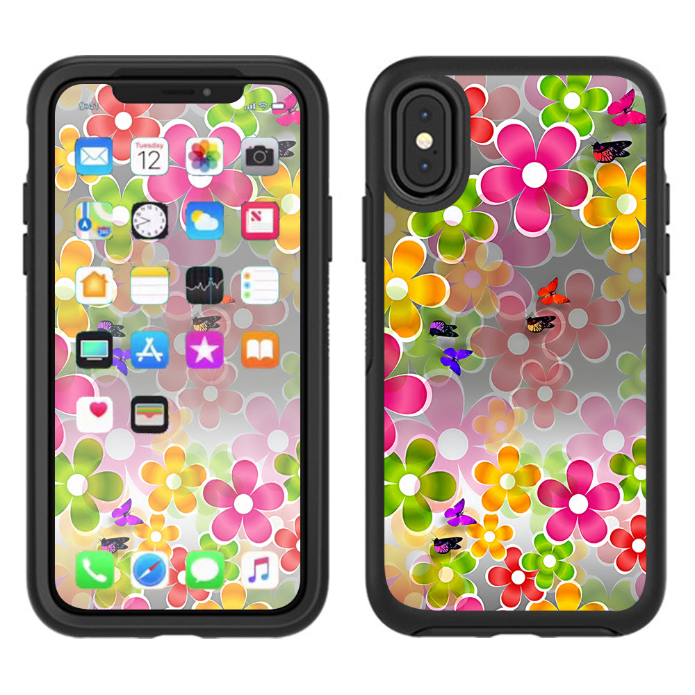  Butterflies And Daisies Flower Otterbox Defender Apple iPhone X Skin