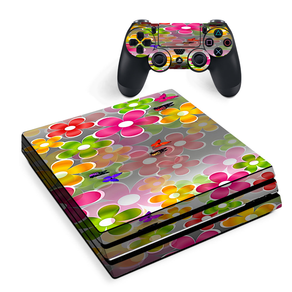 Butterflies And Daisies Flower Sony PS4 Pro Skin