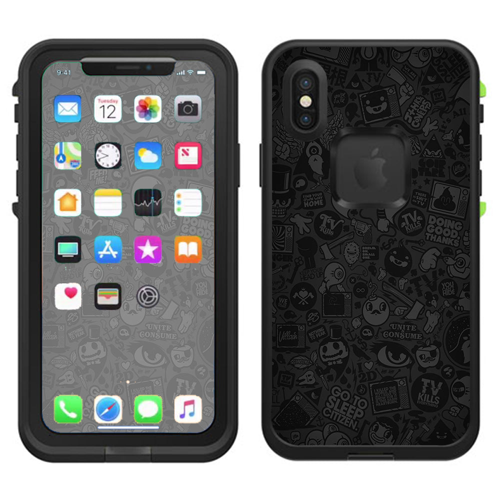  Black Sticker Slap Design Lifeproof Fre Case iPhone X Skin
