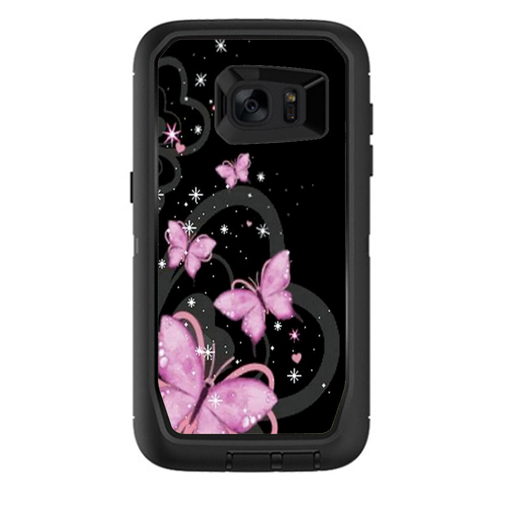 Pink Majestic Butterflies Hearts Otterbox Defender Samsung Galaxy S7 Edge Skin