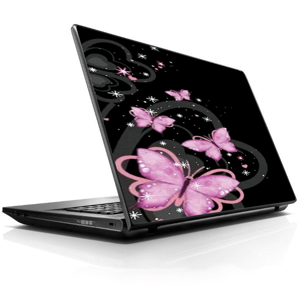  Pink Majestic Butterflies Hearts Universal 13 to 16 inch wide laptop Skin