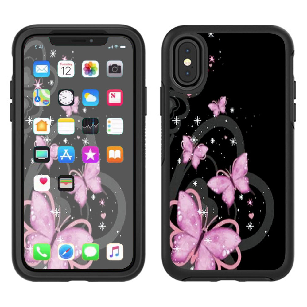  Pink Majestic Butterflies Hearts Otterbox Defender Apple iPhone X Skin