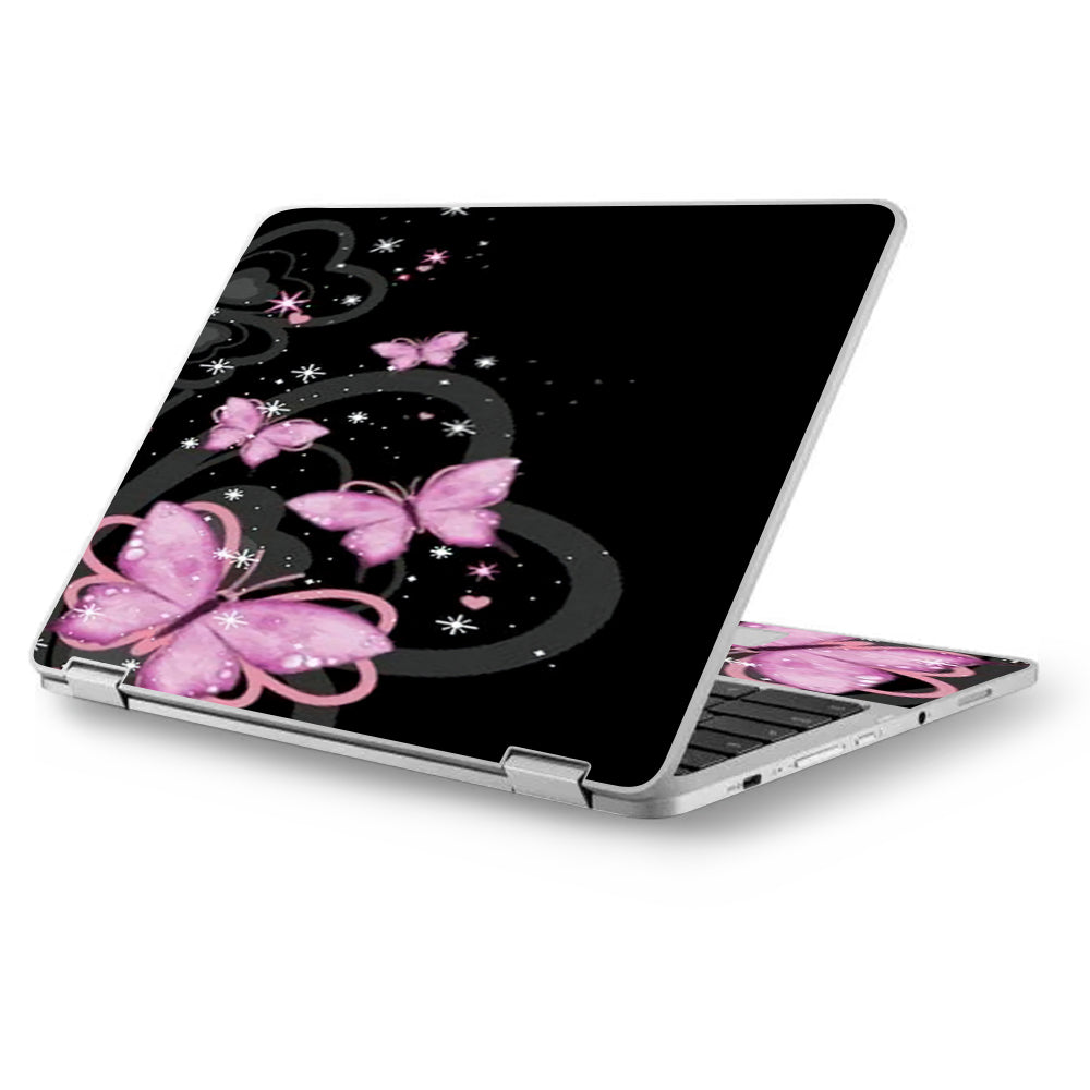  Pink Majestic Butterflies Hearts Asus Chromebook Flip 12.5" Skin