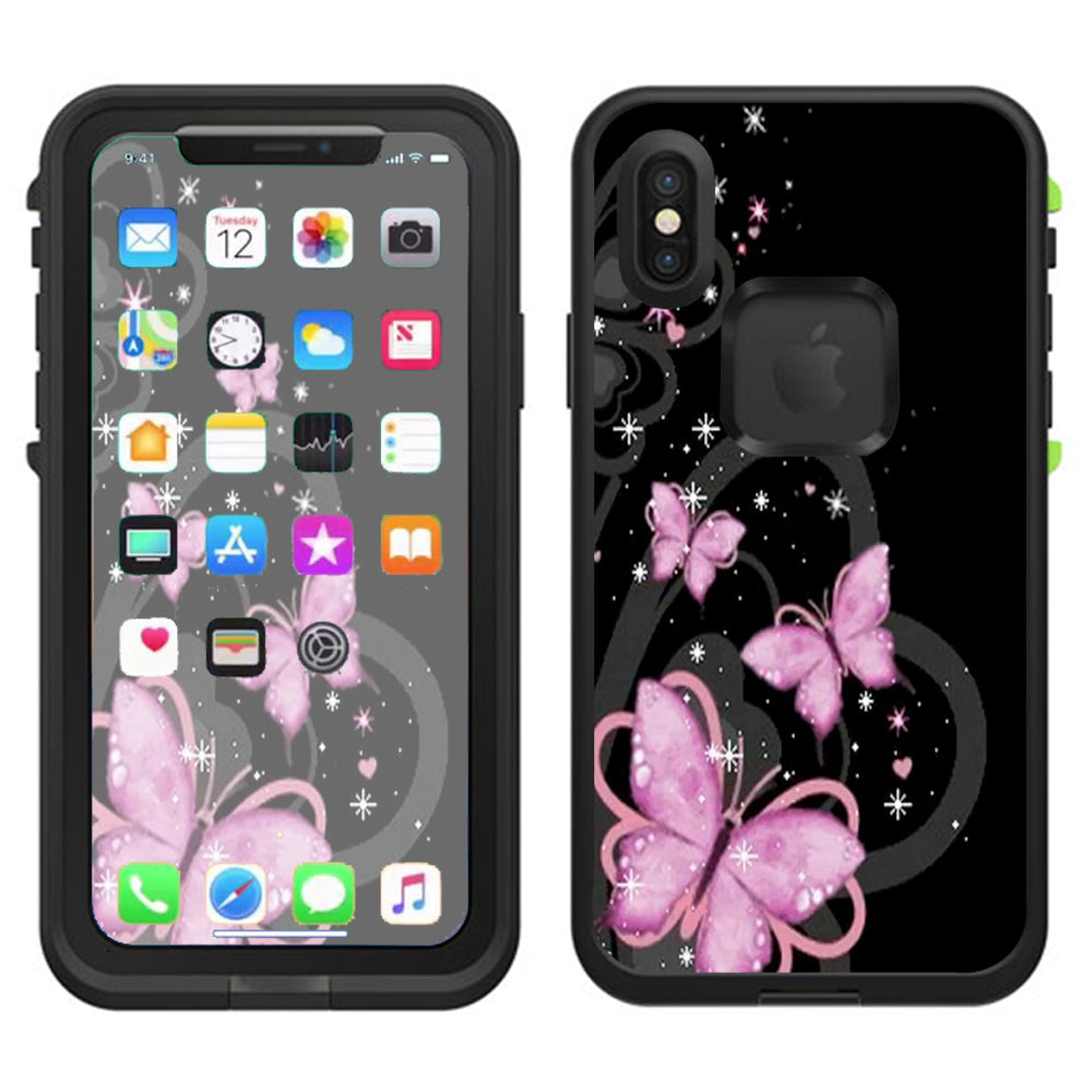  Pink Majestic Butterflies Hearts Lifeproof Fre Case iPhone X Skin
