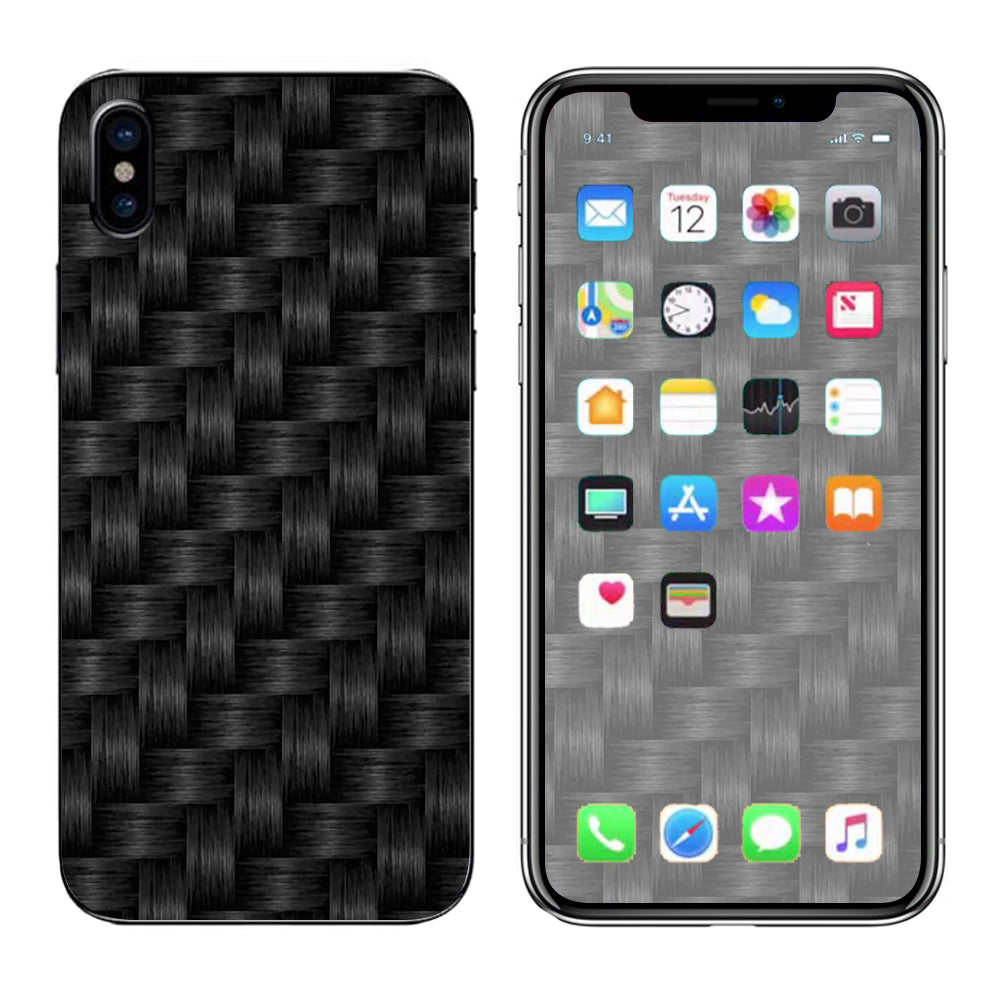  Black Grey Carbon Fiber Weave Apple iPhone X Skin