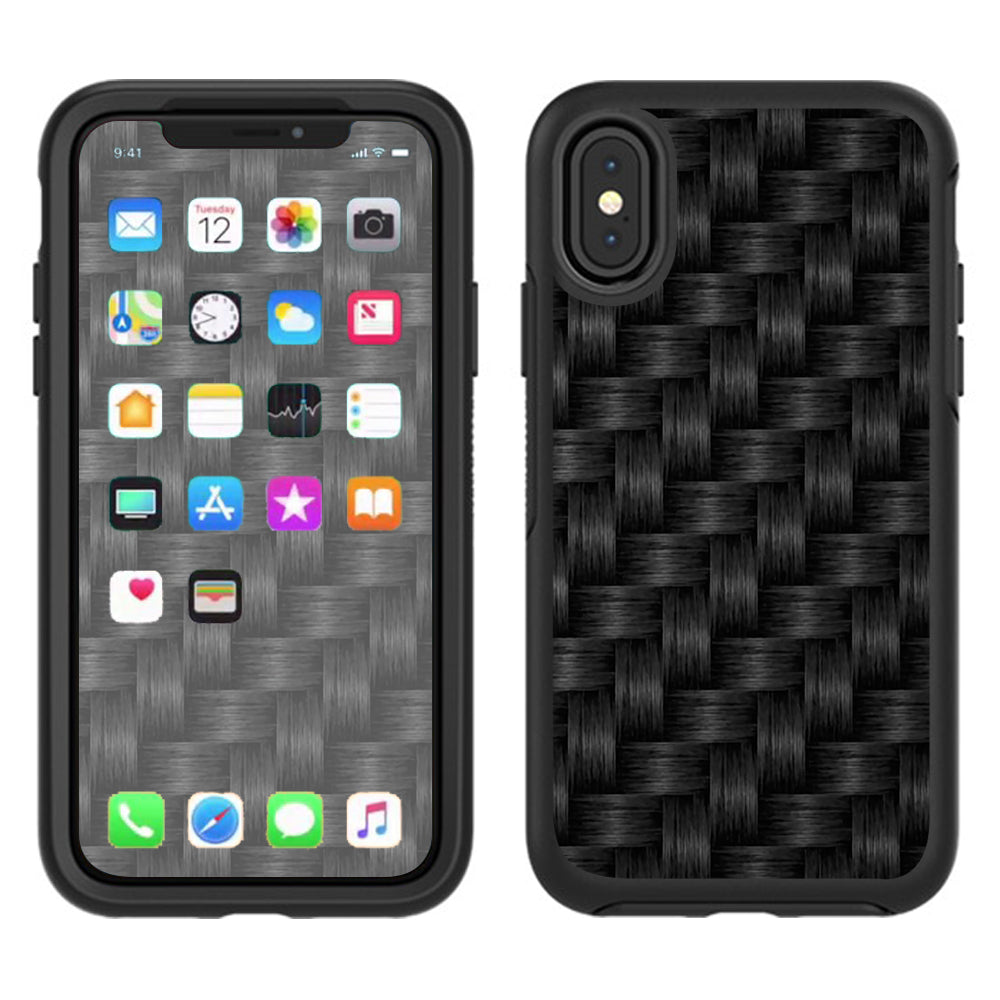  Black Grey Carbon Fiber Weave Otterbox Defender Apple iPhone X Skin