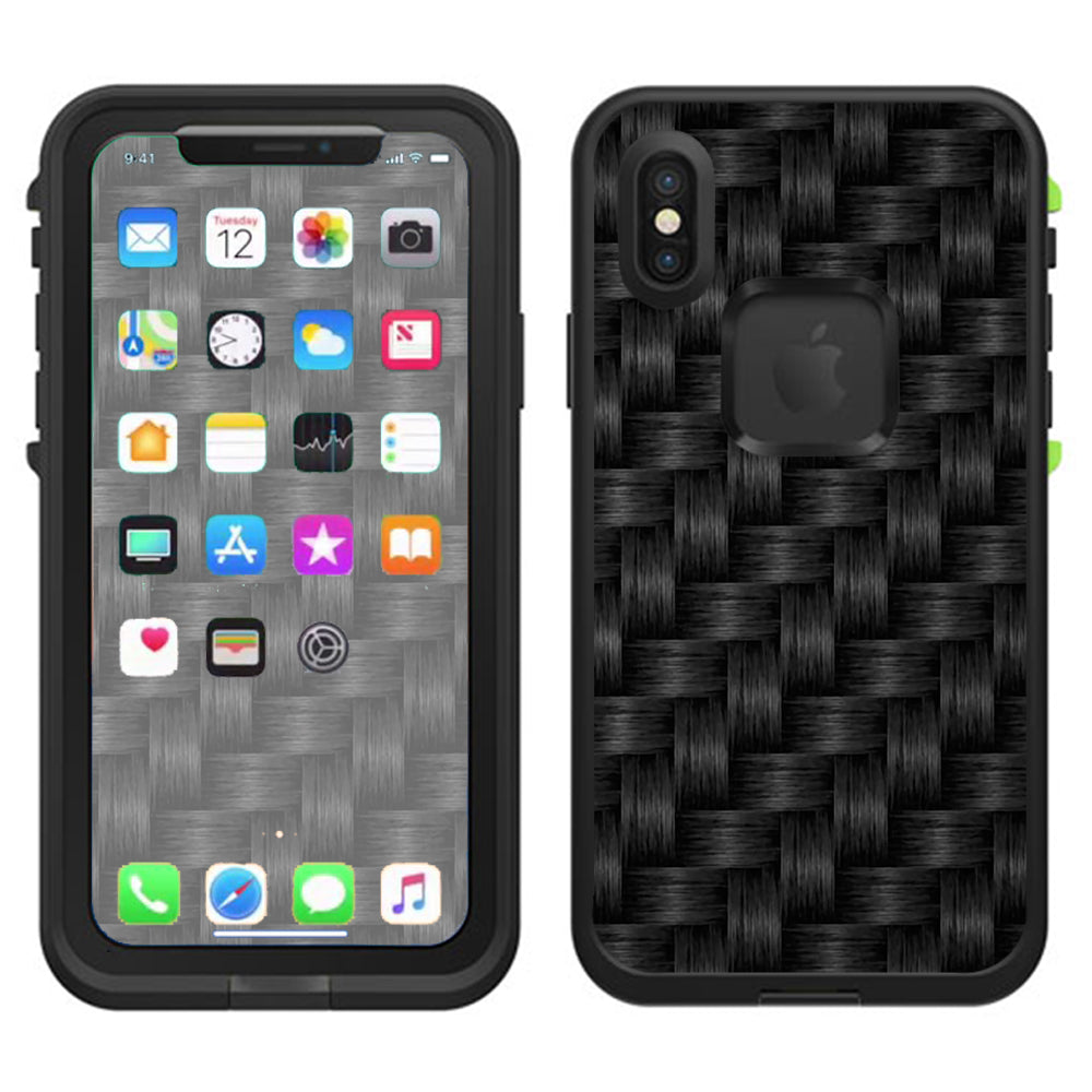  Black Grey Carbon Fiber Weave Lifeproof Fre Case iPhone X Skin
