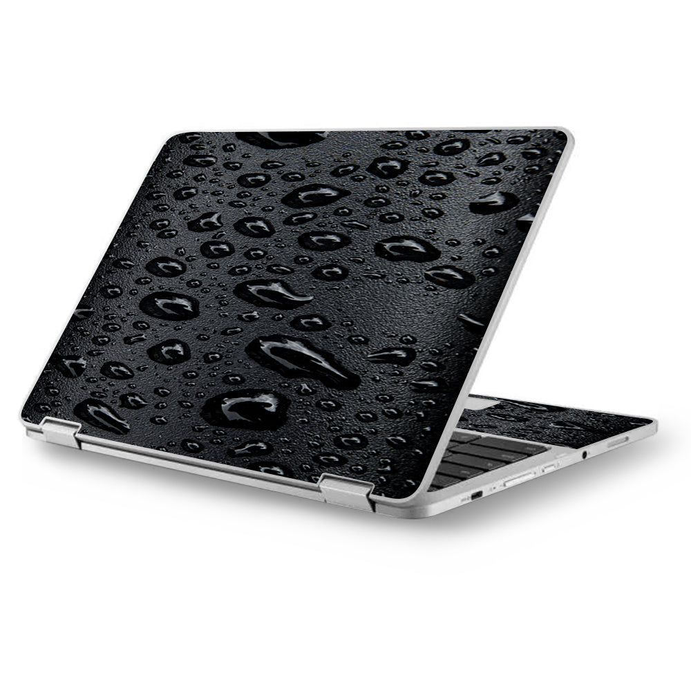  Rain Drops On Black Metal Asus Chromebook Flip 12.5" Skin